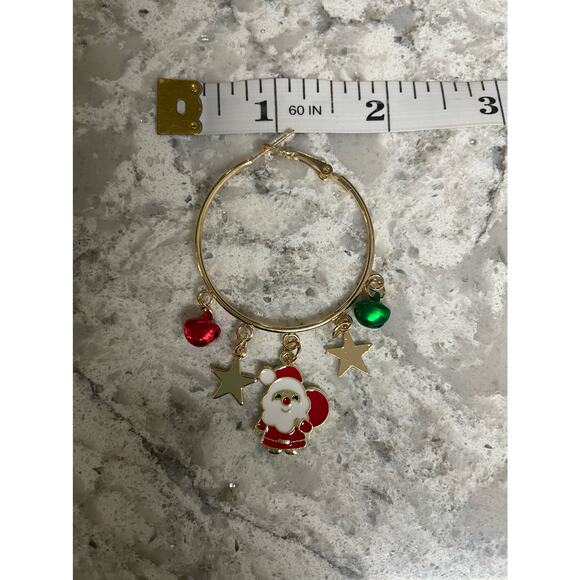 Christmas Santa Claus & Star Drop Earrings Hoop red gold green - NEW - Picture 2 of 3